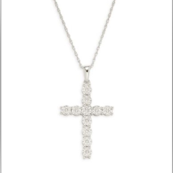 NWT EFFY 0.54 TCW Diamond & Sterling Silver Cross Pendant Necklace - Picture 2 of 2